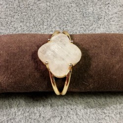 Labradorite blanche - bague réglable en acier inoxydable doré